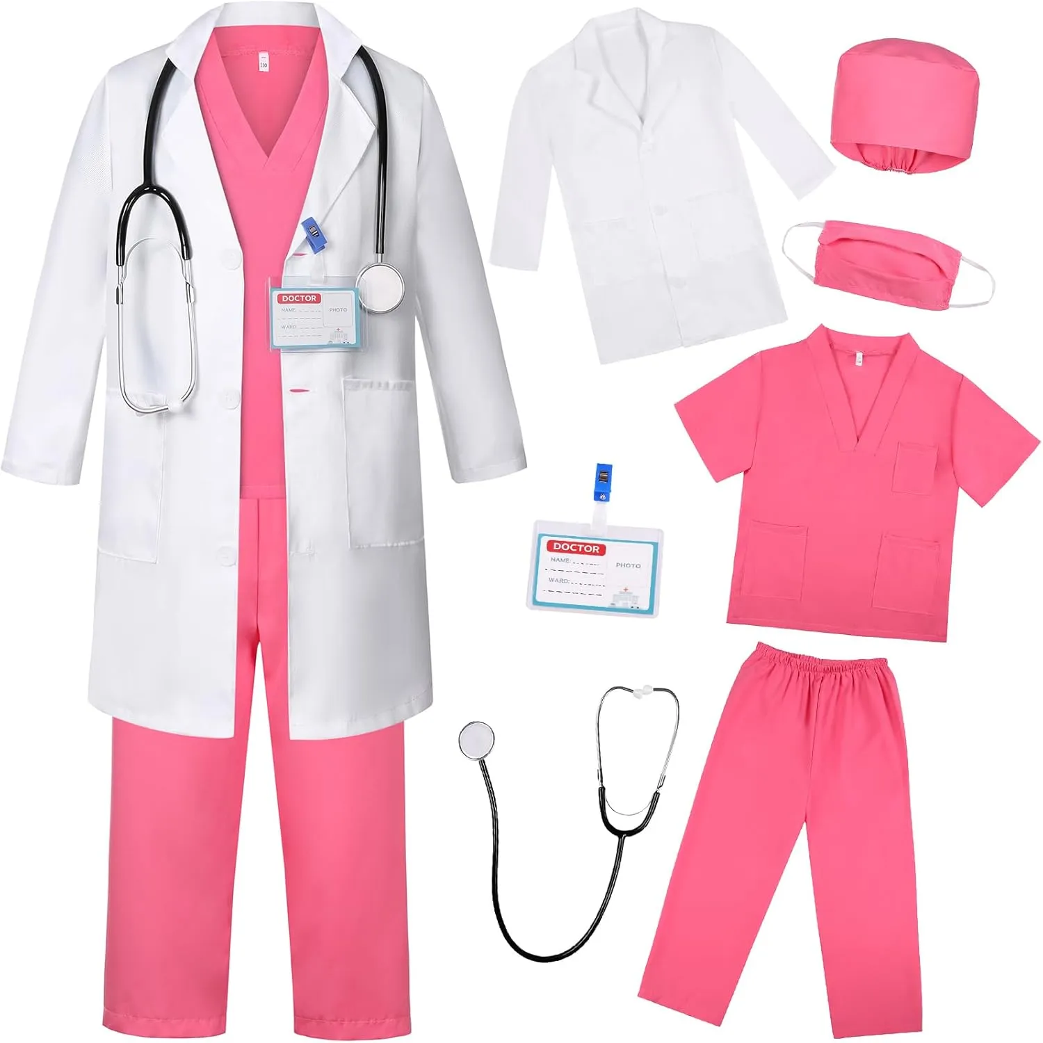 Dress Up Doctor Costume for Kids Boys Girls Toddler Doctor Costume with Lab Coat Halloween sneeze anthropologically fortune experience Party 