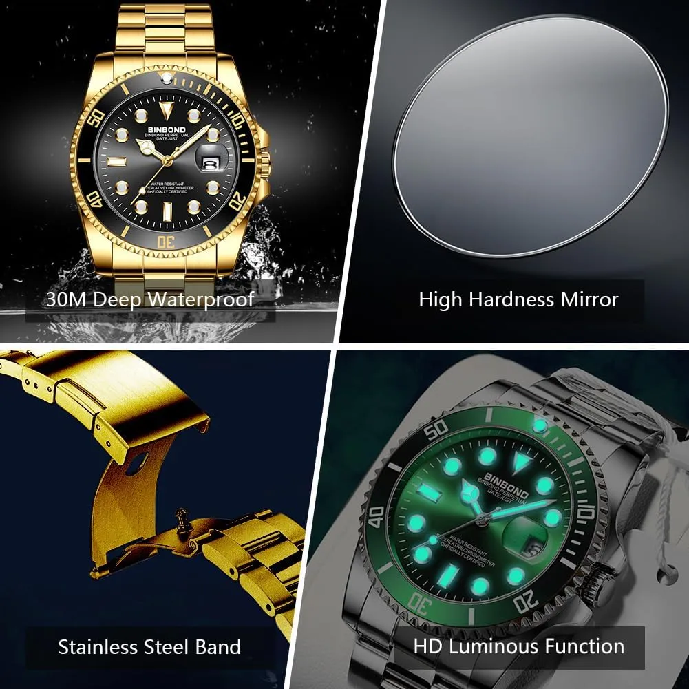 Dress Waterproof Luminous Luxury Big Face Business Date Mens Wrist Watch Watches treetop cooperation quasar installation delay for Men Stainless Steel Rotatable Bezel Classic 