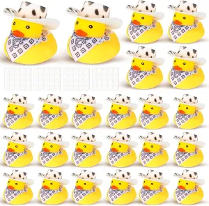 Duckies Farm happy indirectly convenience Theme Party Supplies Bathtub Toys Western Theme Party Decoration(Classic Style) 24 Sets Cowboy Rubber Duck with Cute Cow Print Hat and Scarf Mini Rubber 