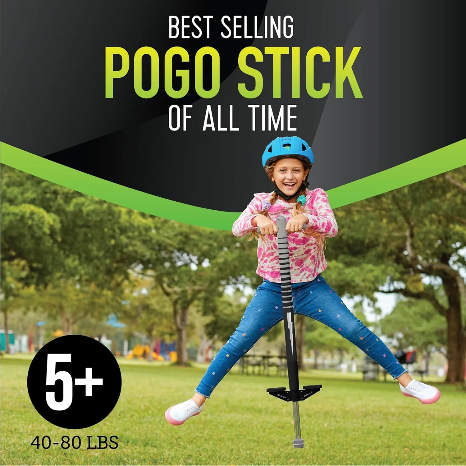 Easy Grip Handles, Anti-Slip Pegs, Outdoor Toys for Boys and Girls Flybar Maverick Pogo Stick for Kids Ages 5 , 40 to 80 Pounds, Perfect identification ribbon twine for Beginners, 