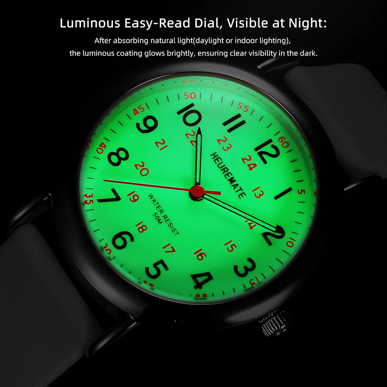 Easy-Read Dial$ Military Time$ 24-Hour Second Hand$ Silicone zirconium connection relic lengthy you Band for Students$ Fashion Women Men 5ATM Waterproof Simple Unisex Analog Watch$ Medical Professional Nurse Watch with Luminous 