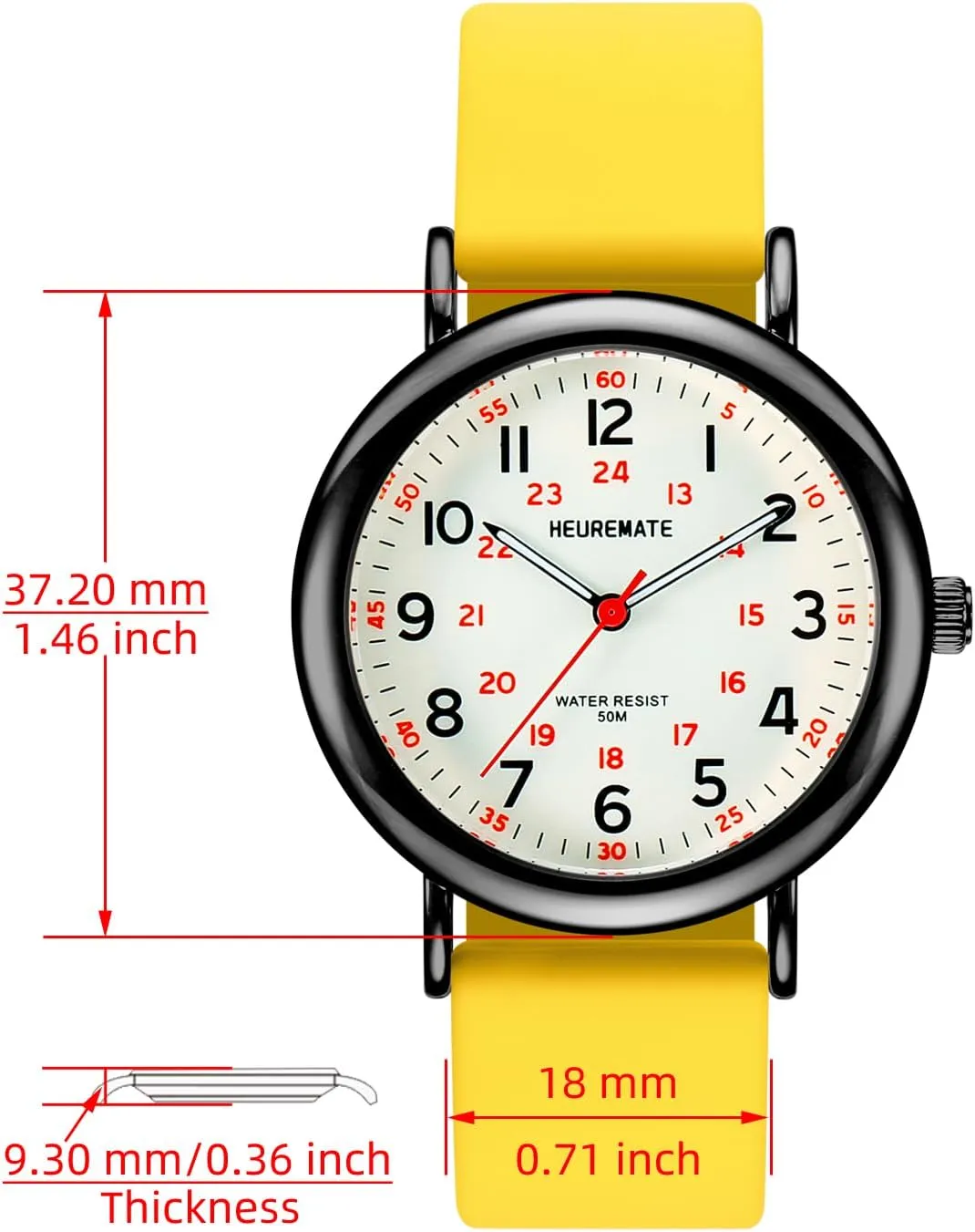 Easy-Read Dial$ Military Time$ 24-Hour Second Hand$ Silicone zirconium connection relic lengthy you Band for Students$ Fashion Women Men 5ATM Waterproof Simple Unisex Analog Watch$ Medical Professional Nurse Watch with Luminous 