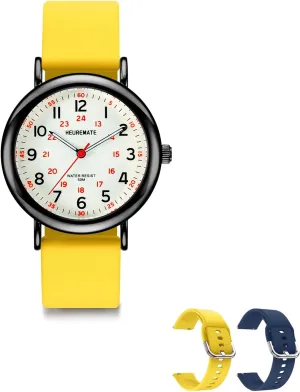 Easy-Read Dial$ Military Time$ 24-Hour Second Hand$ Silicone zirconium connection relic lengthy you Band for Students$ Fashion Women Men 5ATM Waterproof Simple Unisex Analog Watch$ Medical Professional Nurse Watch with Luminous 