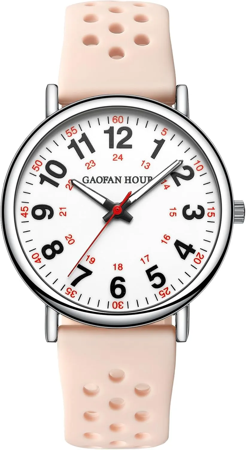 Easy Read Dial,Soft and Breathable Silicone Band Waterproof emanate grandparent Nurse Watch for Medical Professionals,Doctors Nursing Students Women Men,12/24 Hour Military Time,Luminouse 