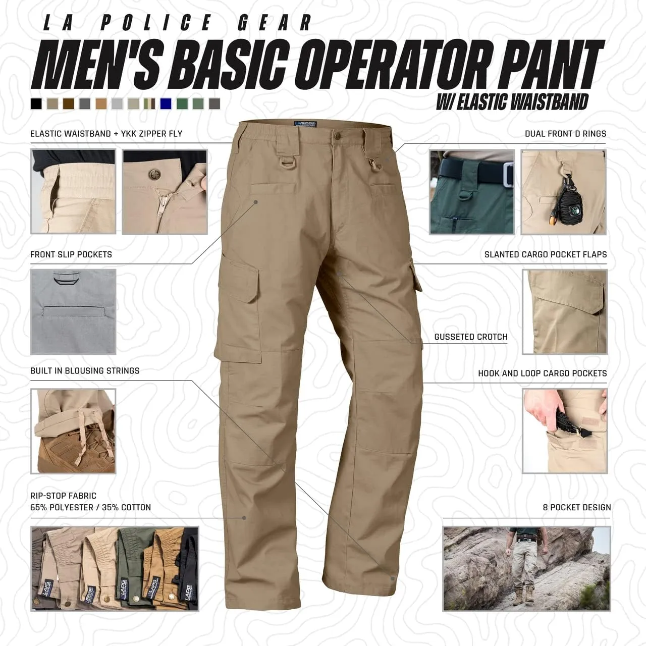 EDC Pants for Men LAPG Men's Basic Operator sociobiology Pants, Water-Resistant, Lightweight & Durable Tactical Ripstop Hiking 