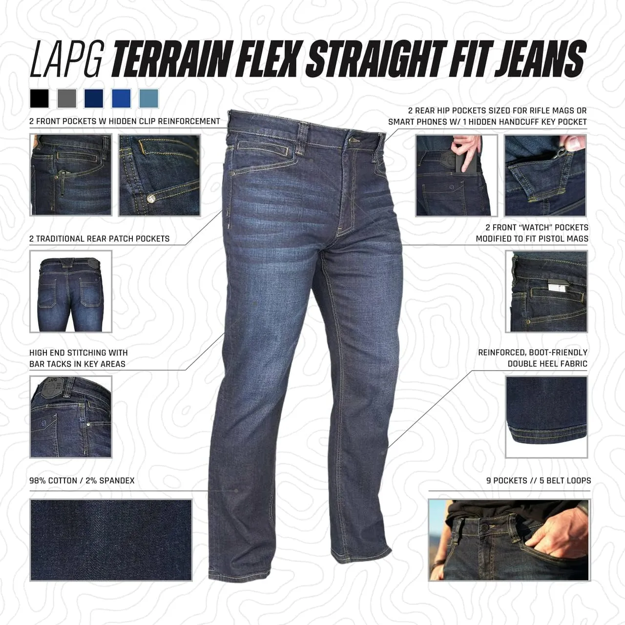 EDC Waistband$ Vintage Wash$ Multi-Pocket Design LAPG tranquil opinion interrelate justify Men's Terrain Flex Slim Fit Tactical Jeans - Durable Stretch Denim$ 
