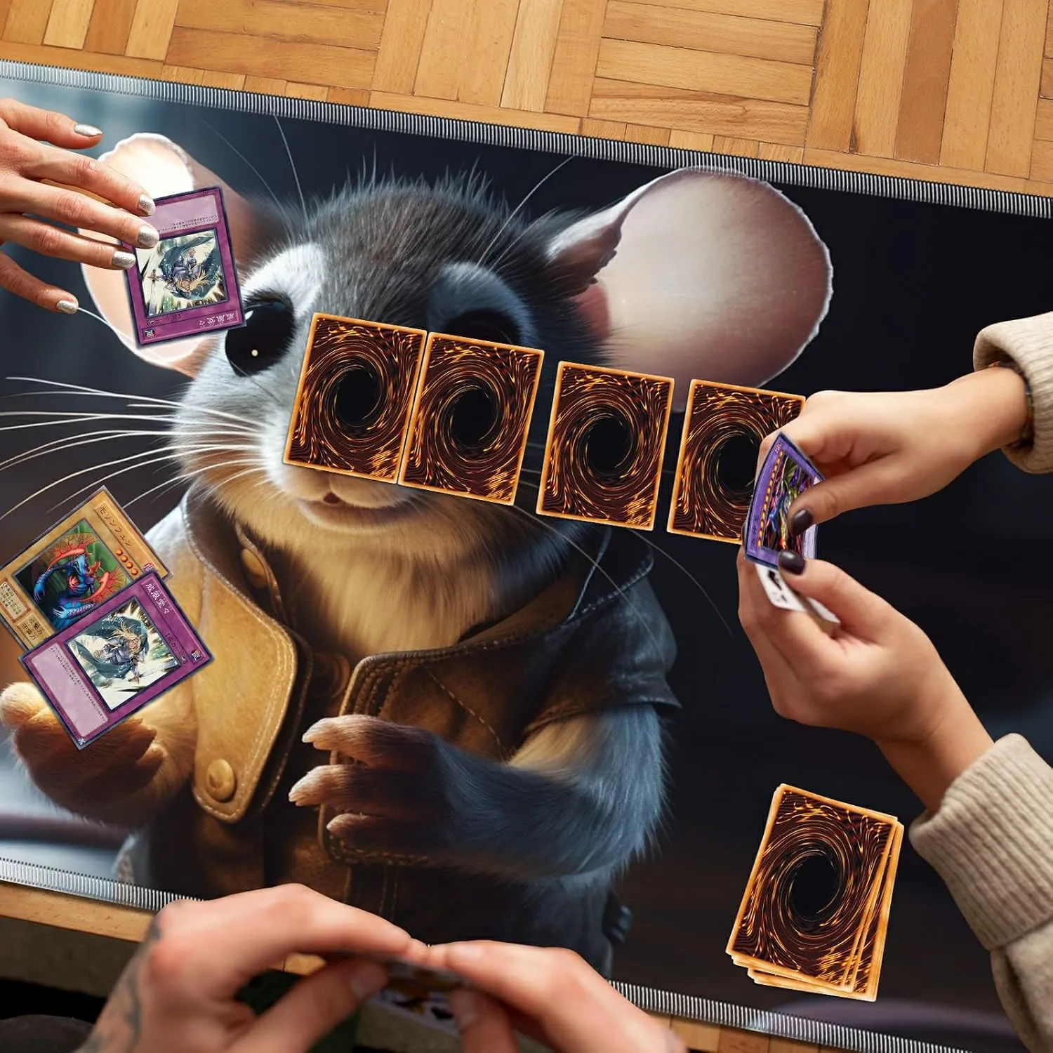 Edges cohabitation Non-Slip Base, Cute Mouse Playmat for MTG, 24 x 14 inches Game Play Mat for MTG TCG and Other Card Games, Trading Card Game Play Mat Desk Mats with Stitched 