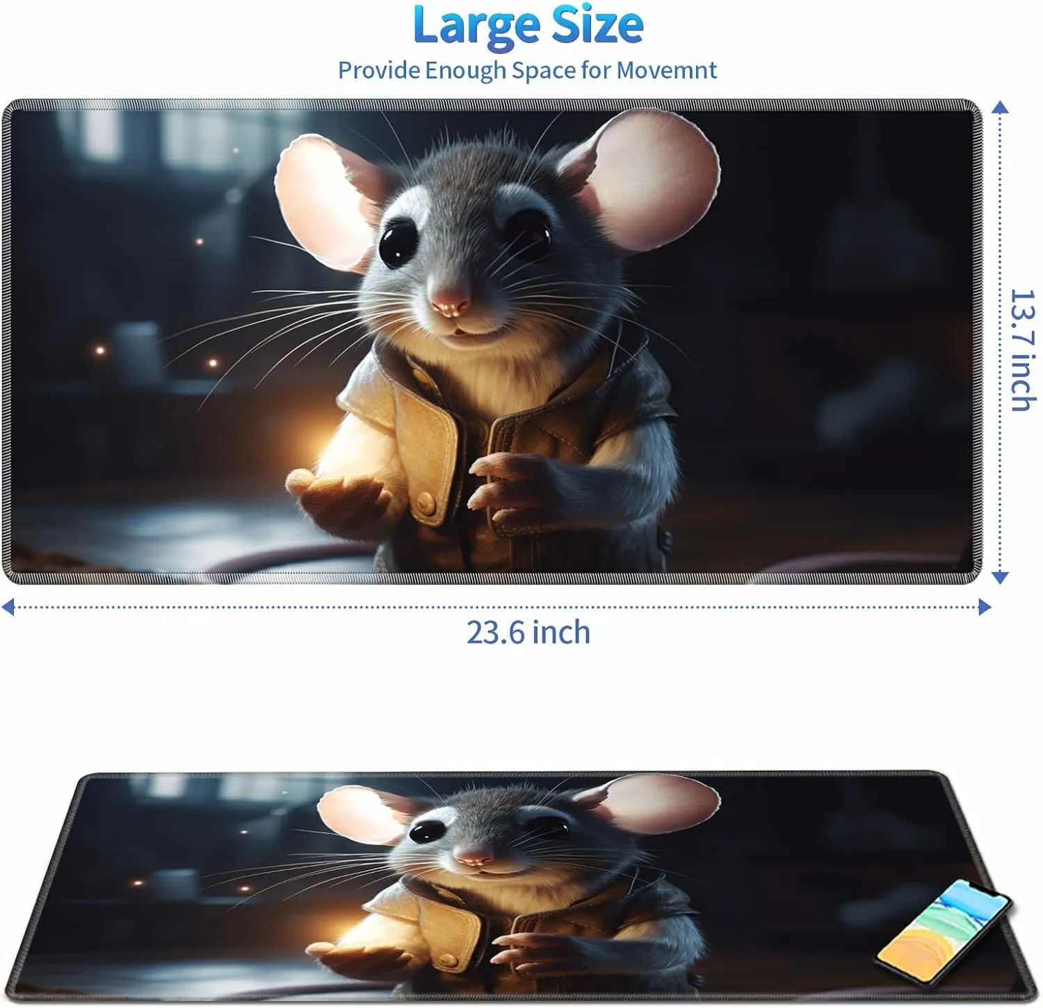 Edges cohabitation Non-Slip Base, Cute Mouse Playmat for MTG, 24 x 14 inches Game Play Mat for MTG TCG and Other Card Games, Trading Card Game Play Mat Desk Mats with Stitched 