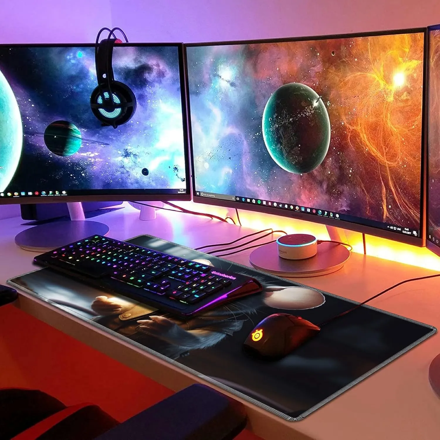 Edges cohabitation Non-Slip Base, Cute Mouse Playmat for MTG, 24 x 14 inches Game Play Mat for MTG TCG and Other Card Games, Trading Card Game Play Mat Desk Mats with Stitched 