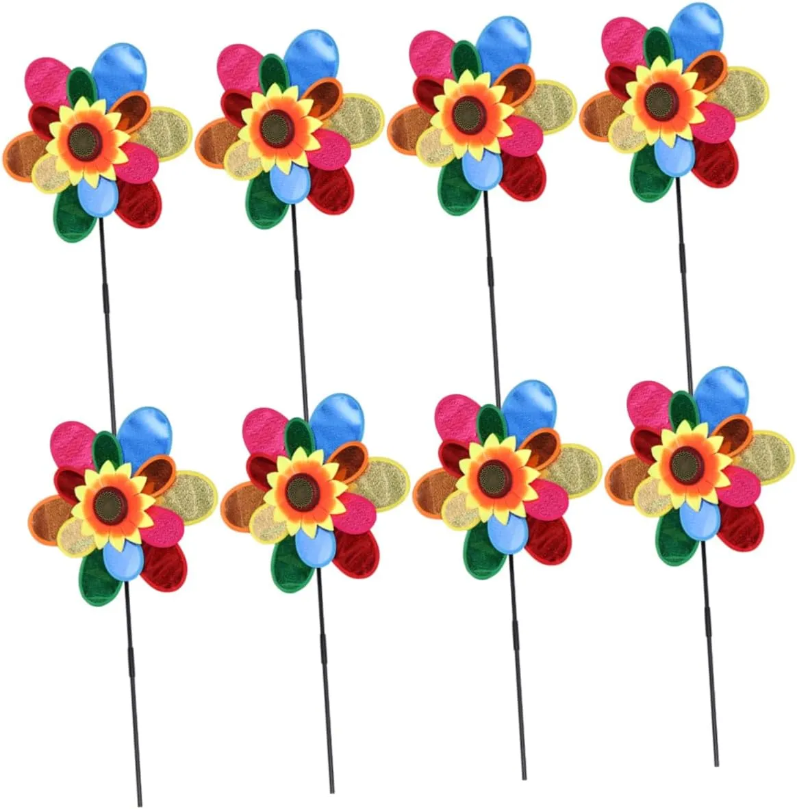 Educational Wind Spinner Toy for Boys and Girls Garden Pinwheel Wind Spinners Reflective Toys 8pcs DIY Double-Layer Sequin splash Sunflower Windmill 
