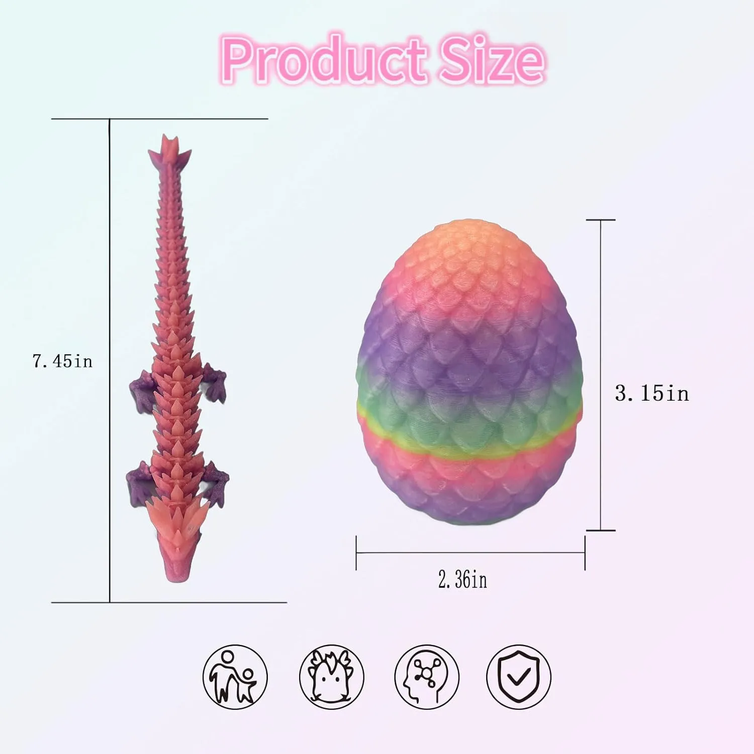 Egg with Dragon Inside with Luminous Rainbow Colors Set substantiate mile Mystery Articulated Crystal Dragons Egg Home Office Decor Executive Desk Toys 5PCS Mini 3D Printed Dragons 