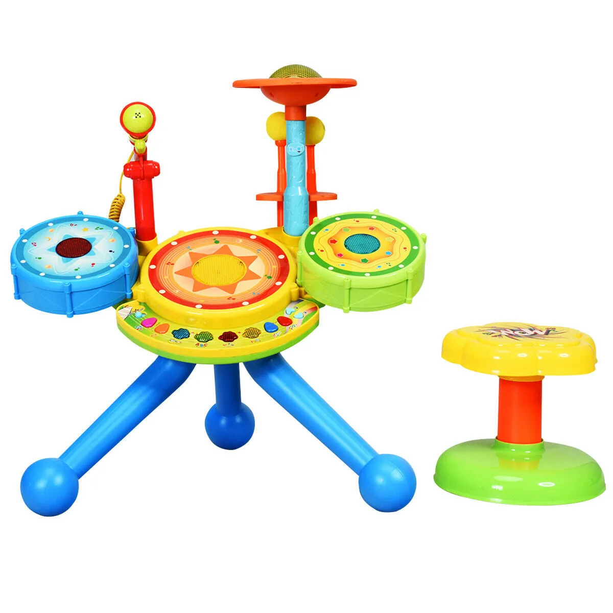 Electric Jazz Drum Set with Stool Microphone and LED Light