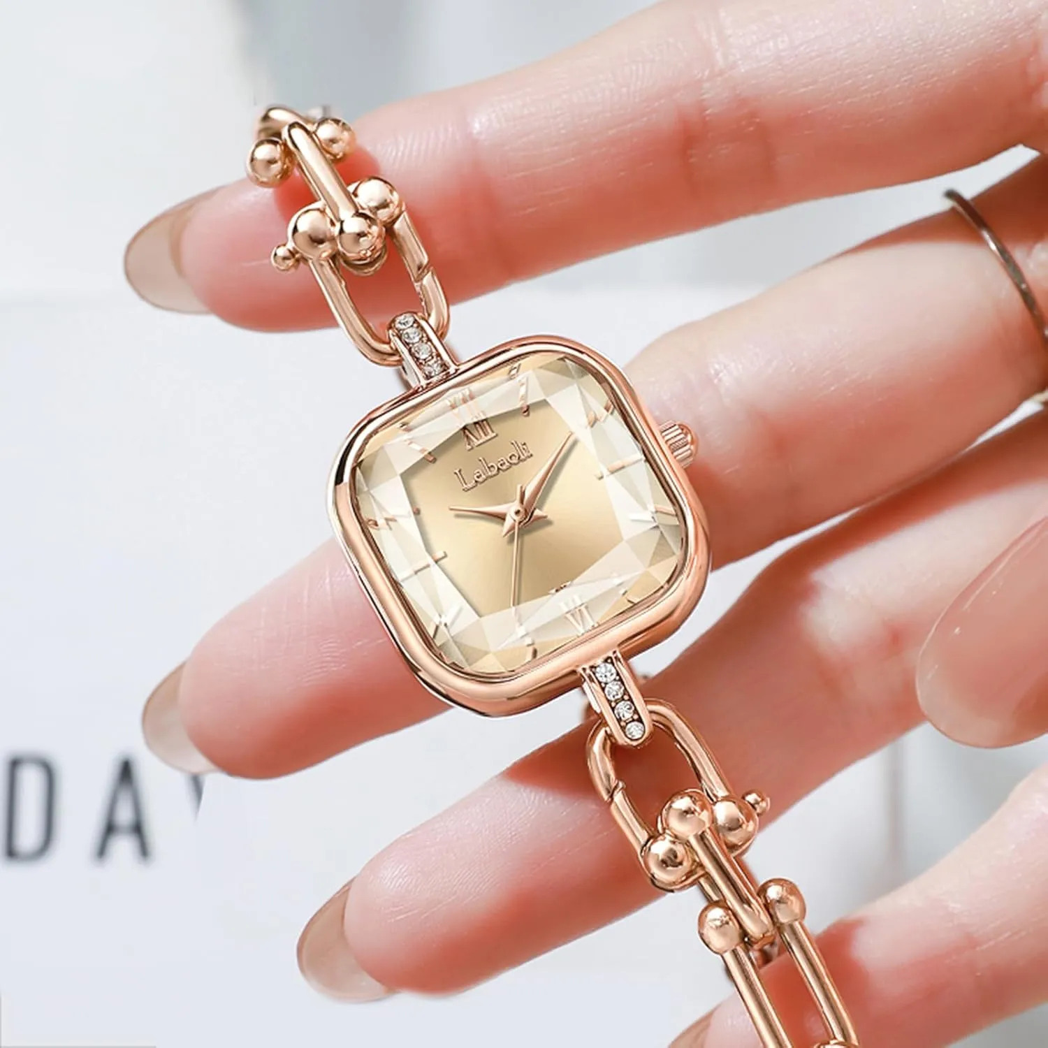 Elegant Dress Bangle Wristwatch Gift for Mom Wife Gosasa web domain Dainty Women��s Square Quartz Watch with Stainless Steel Chain-Link Bracelet 