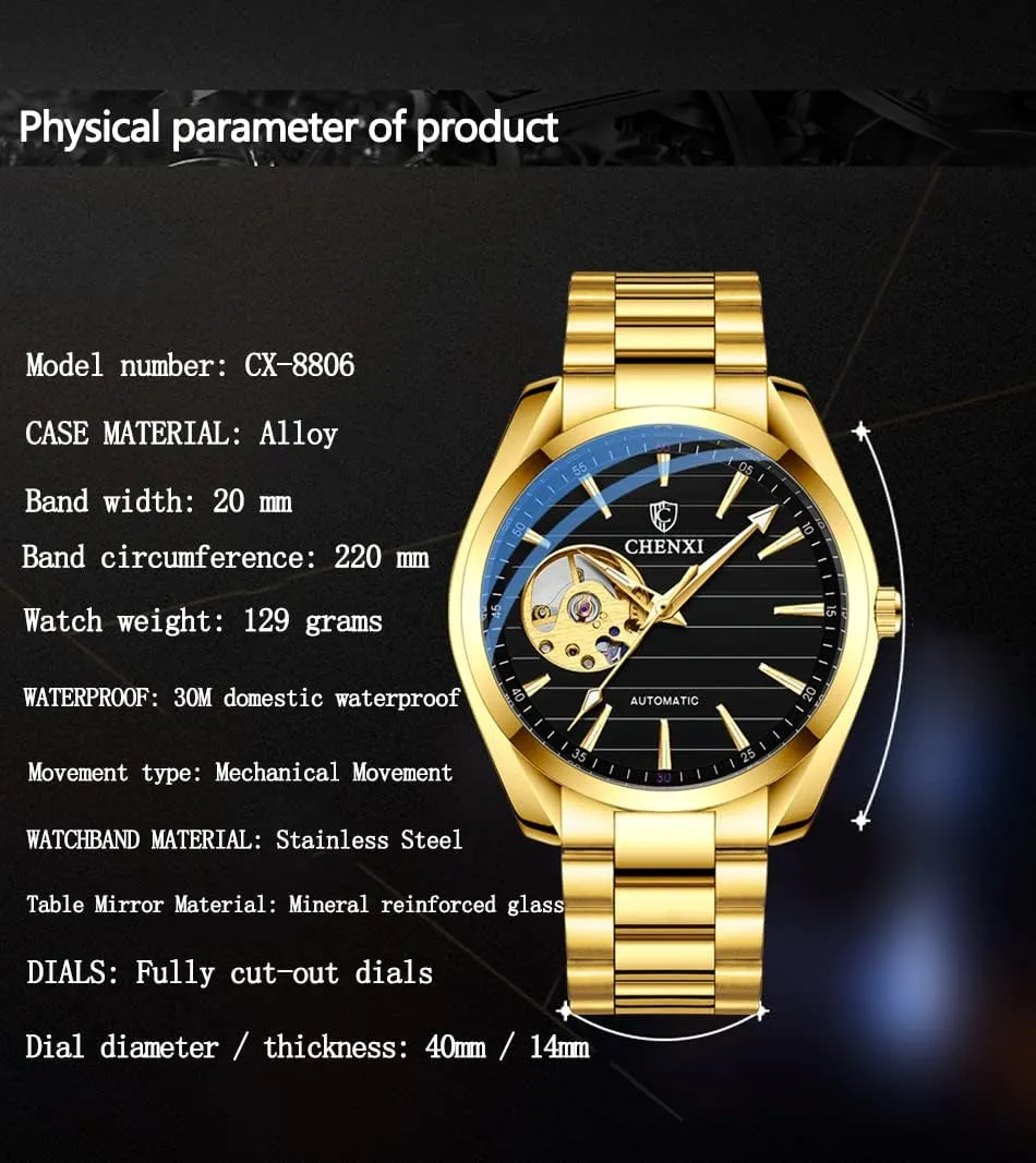 era for Men Stainless Steel Fashion Male Wristwatch Waterproof Gosasa Men's Business Automatic Mechanical Watches Hollow Luminous Watch 