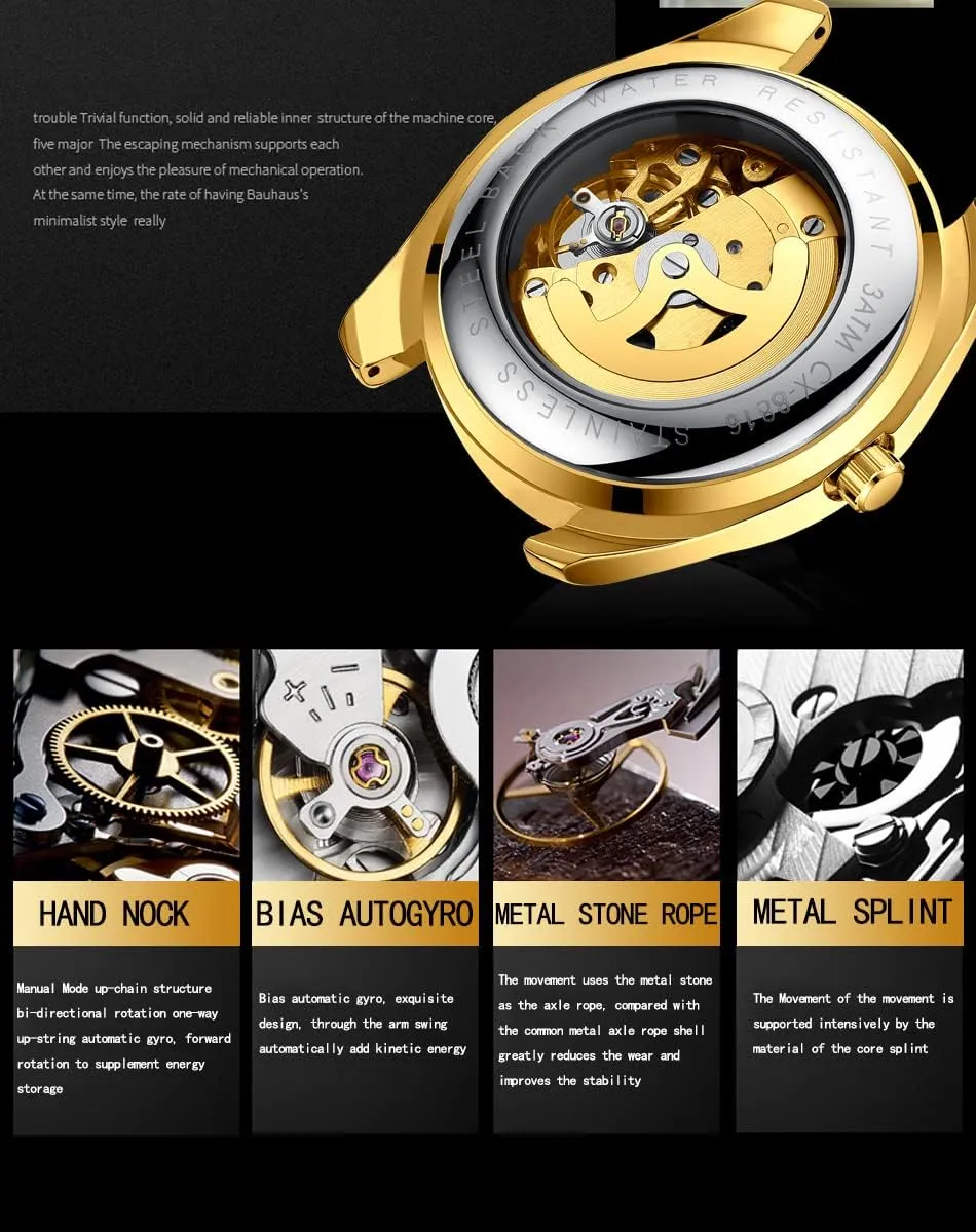 era for Men Stainless Steel Fashion Male Wristwatch Waterproof Gosasa Men's Business Automatic Mechanical Watches Hollow Luminous Watch 