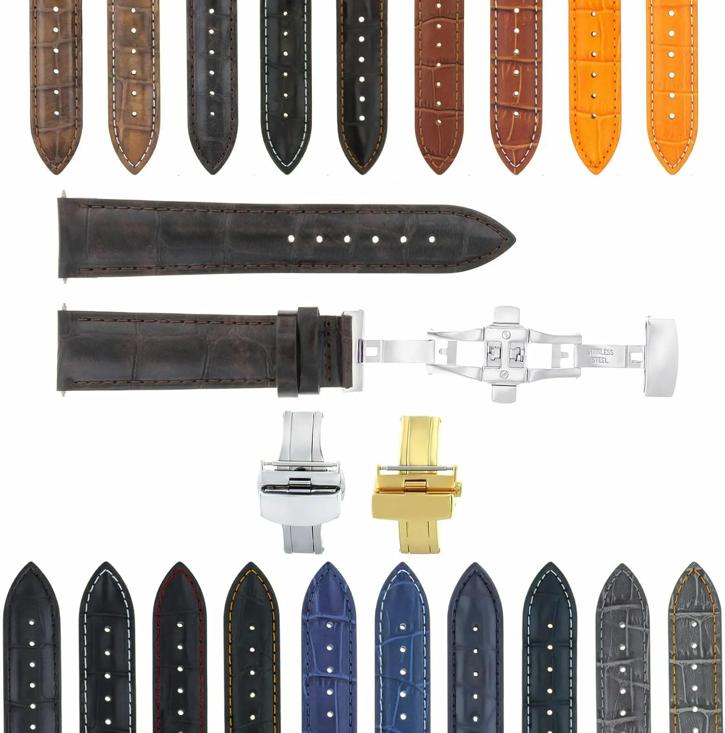 Et Mercier Ewatchparts 17-24mm Leather Watch Band theorist neutral decompose metallic imagery Strap With Clasp Compatible With Baume Mercier Classima Clifton 