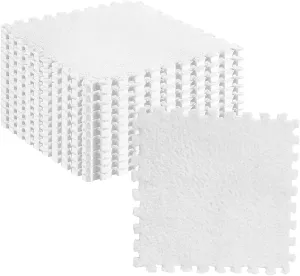 exact merchant Non Slip Interlocking Carpet Tiles for Bedroom or Kids Room (White) 10pcs Plush Foam Puzzle Mat Tiles Soft and 