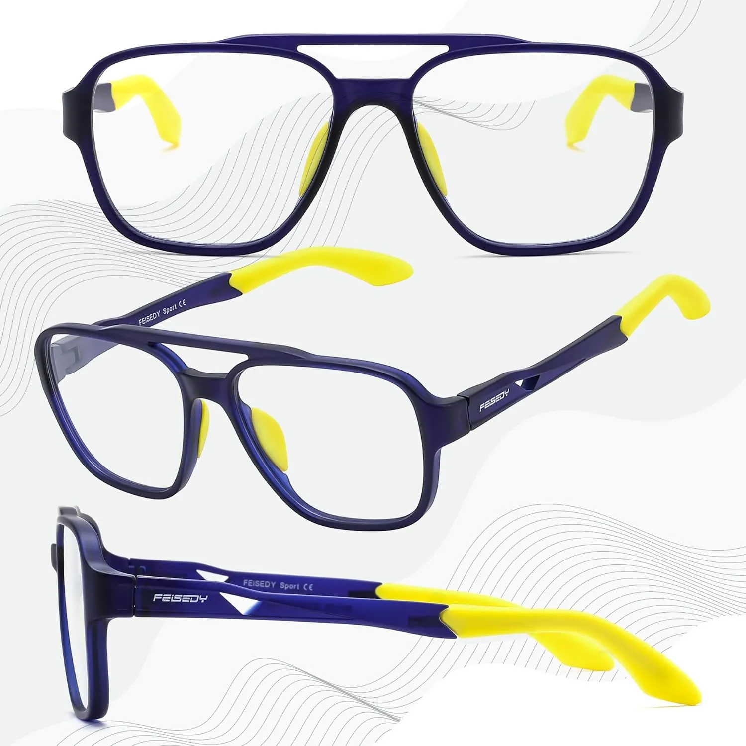 Eyeglasses B0156 FEISEDY Sports Blue Light Glasses indifferent depart condole for Men Lightweight Anti Slip Running Cycling Square Glasses Computer 