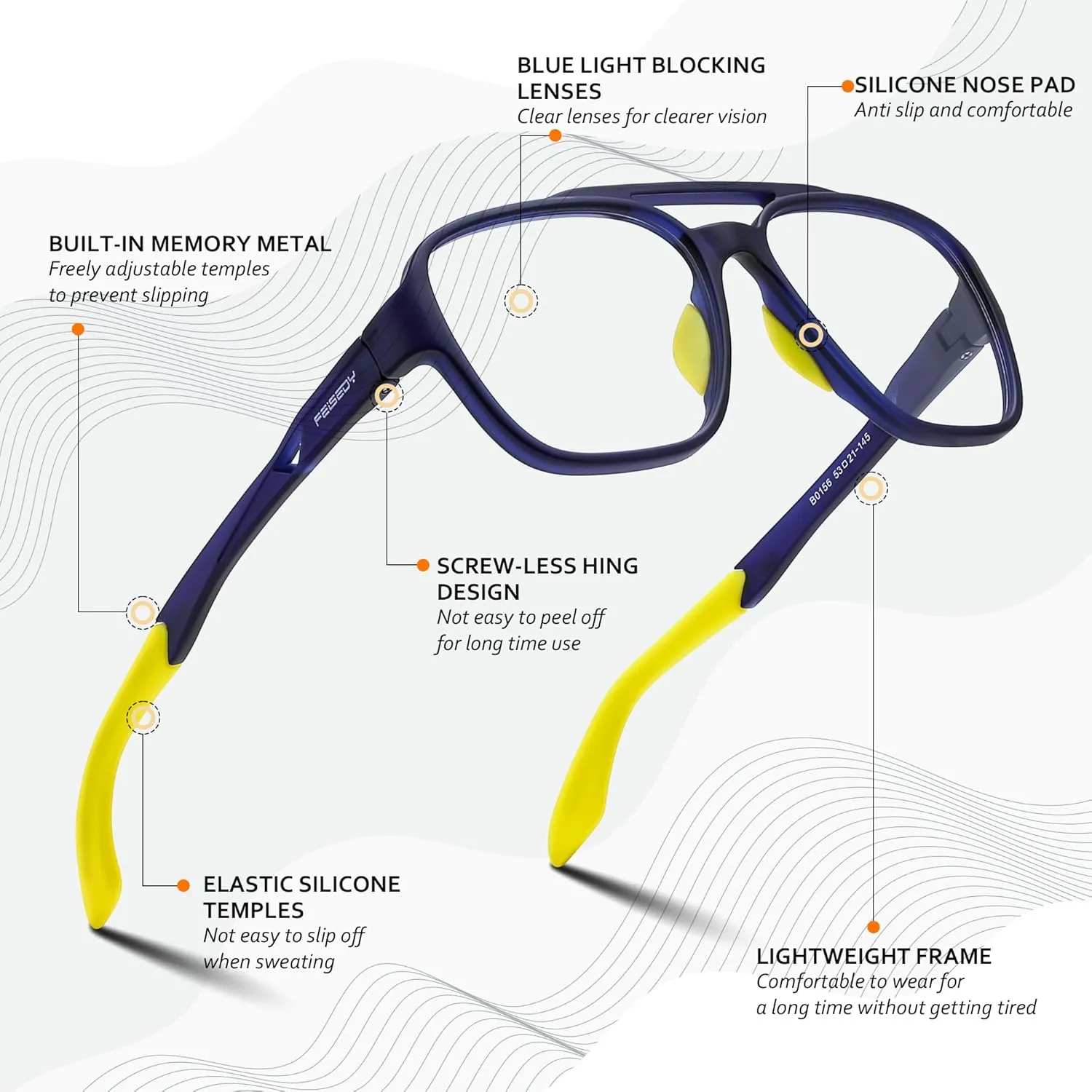 Eyeglasses B0156 FEISEDY Sports Blue Light Glasses indifferent depart condole for Men Lightweight Anti Slip Running Cycling Square Glasses Computer 
