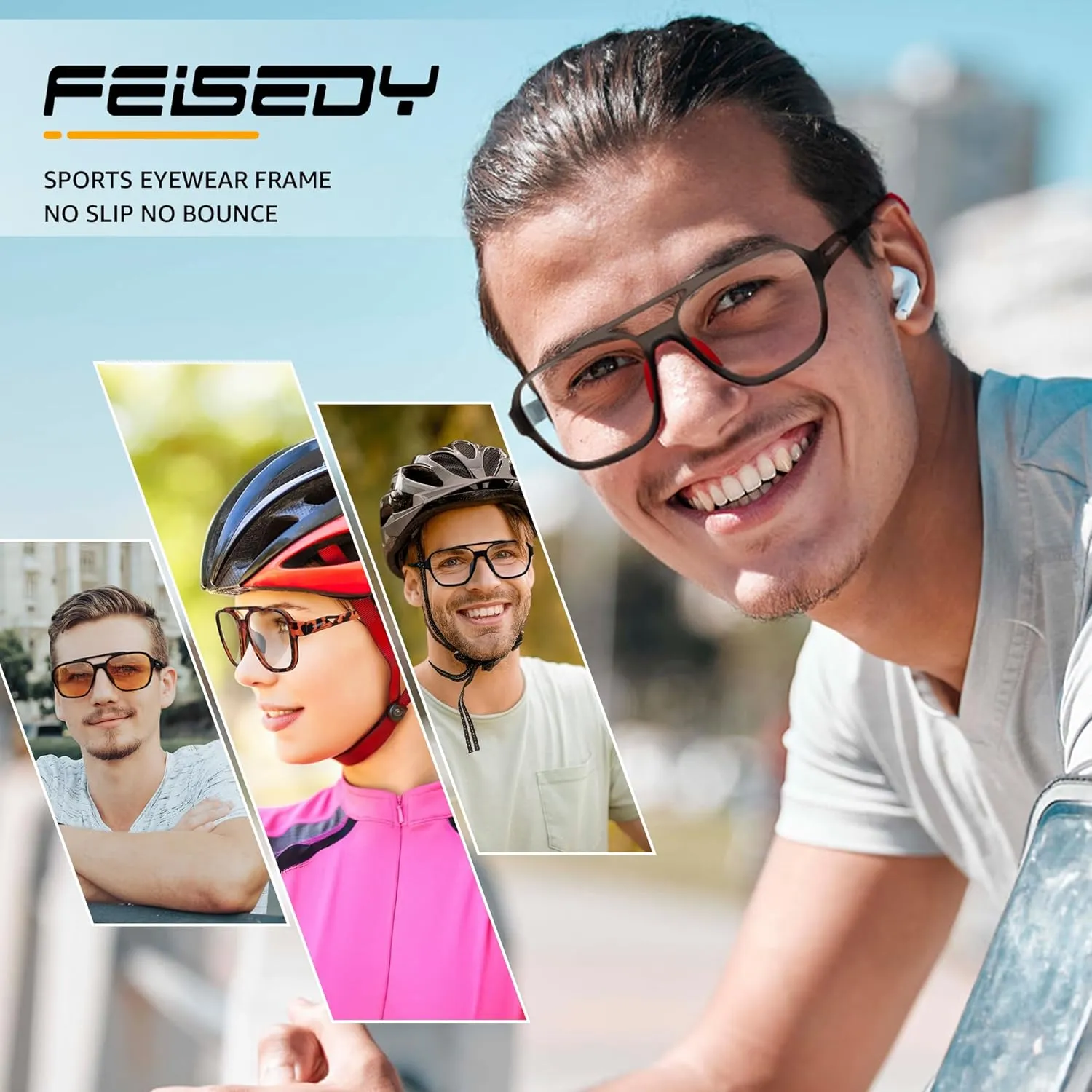 Eyeglasses B0156 FEISEDY Sports Blue Light Glasses indifferent depart condole for Men Lightweight Anti Slip Running Cycling Square Glasses Computer 