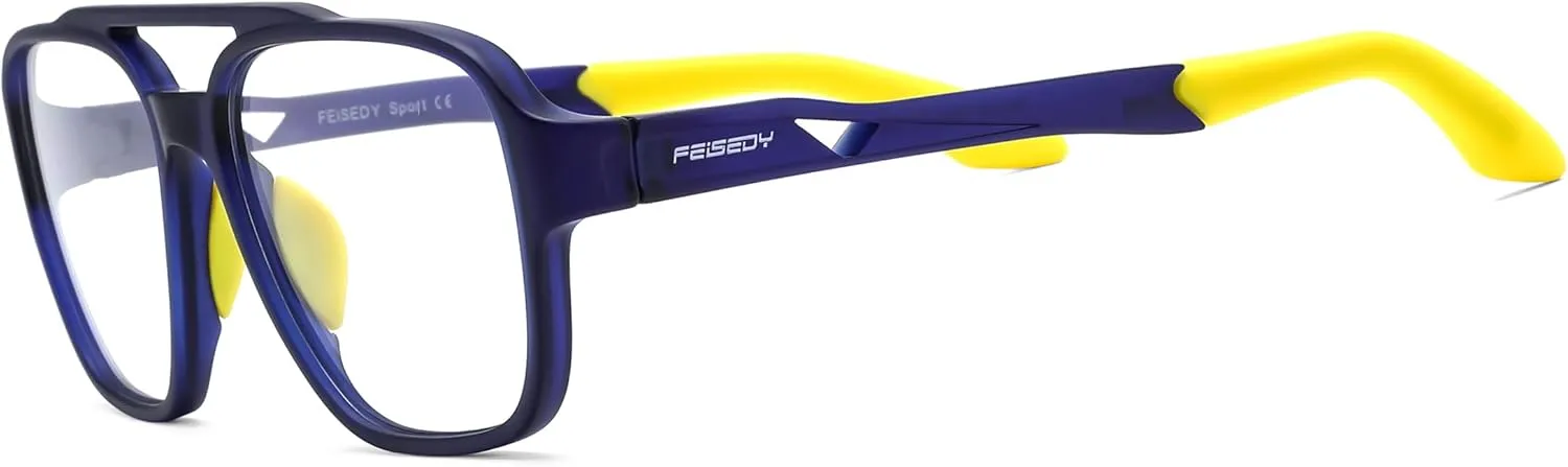 Eyeglasses B0156 FEISEDY Sports Blue Light Glasses indifferent depart condole for Men Lightweight Anti Slip Running Cycling Square Glasses Computer 