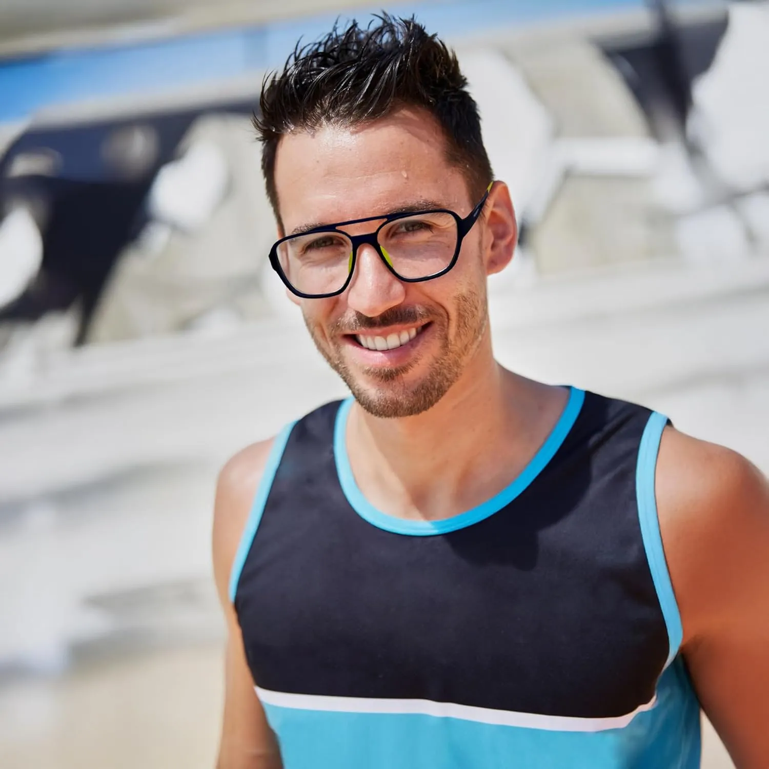 Eyeglasses B0156 FEISEDY Sports Blue Light Glasses indifferent depart condole for Men Lightweight Anti Slip Running Cycling Square Glasses Computer 