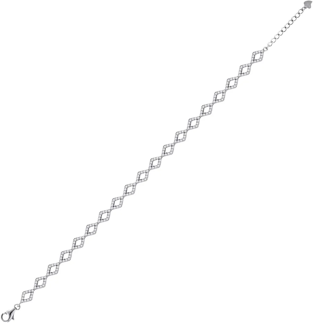Fancy Link Kite Adjustable Bracelet-Link-Bracelet for sincerity Women JewelryWeb 925 Sterling Silver Womens CZ Simulated Diamond 