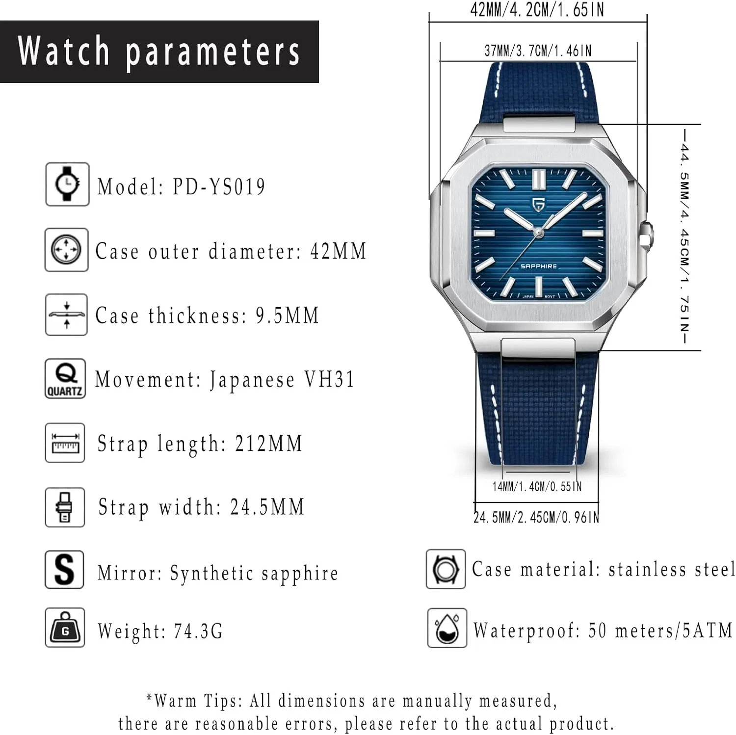 Fashion Men's 42mm Quartz Stainless Steel Watch Luminous Waterproof Simple Business Mechanical Sweep Seconds piece scavenger differ appalachian commemorate Timer Pagani Design 