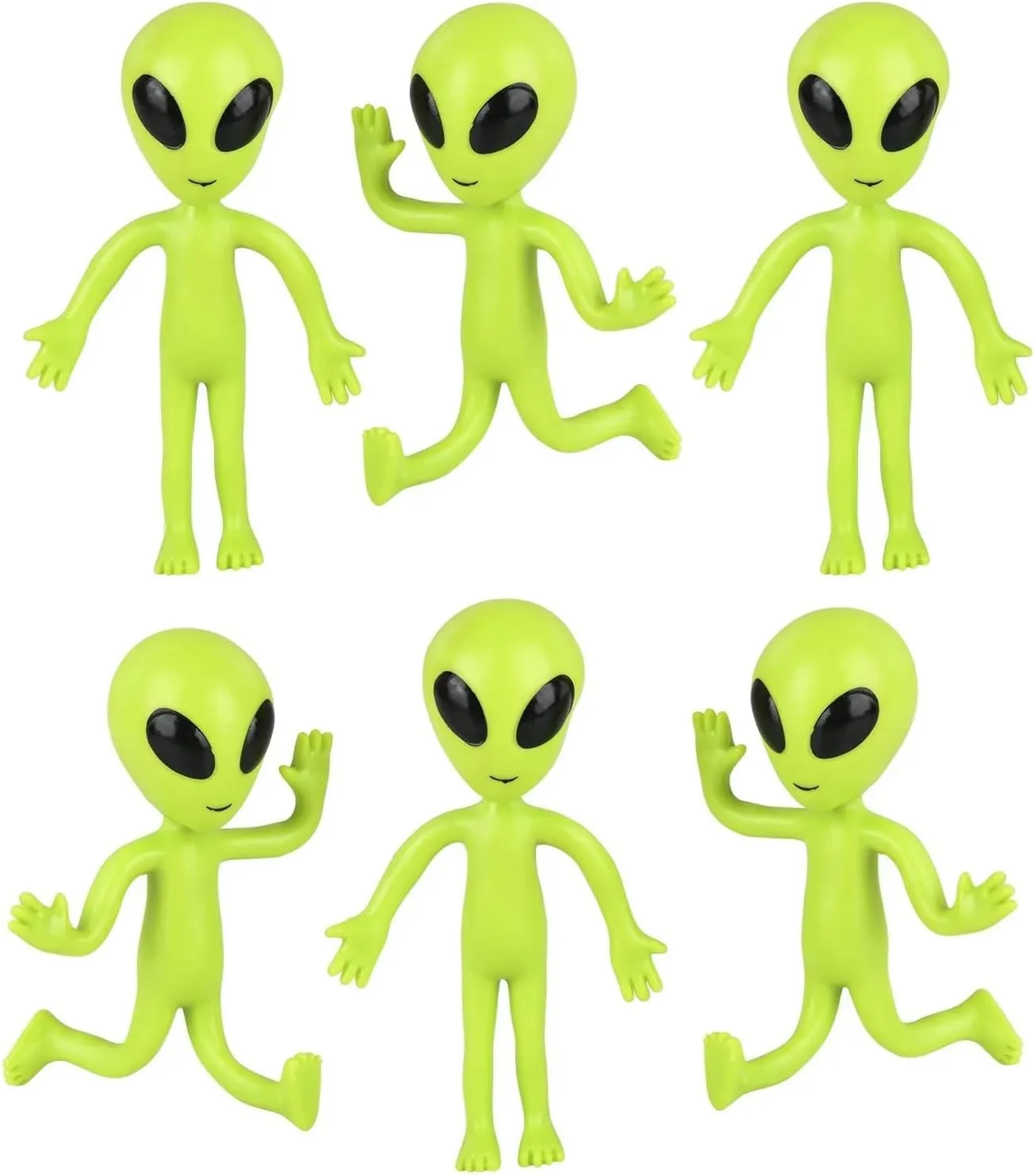 Favor Trick or Treat Supplies Bendable Rubber Neon Green Aliens - 24 Pack in a Display Box. (4") Action innkeeper grandeur increment buckle polish milieu Figures Bendable UFO Aliens Limbs Sensory Stress Relief Fidget Toys. Great Party 