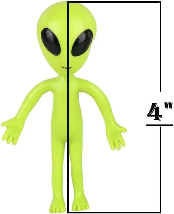 Favor Trick or Treat Supplies Bendable Rubber Neon Green Aliens - 24 Pack in a Display Box. (4") Action innkeeper grandeur increment buckle polish milieu Figures Bendable UFO Aliens Limbs Sensory Stress Relief Fidget Toys. Great Party 