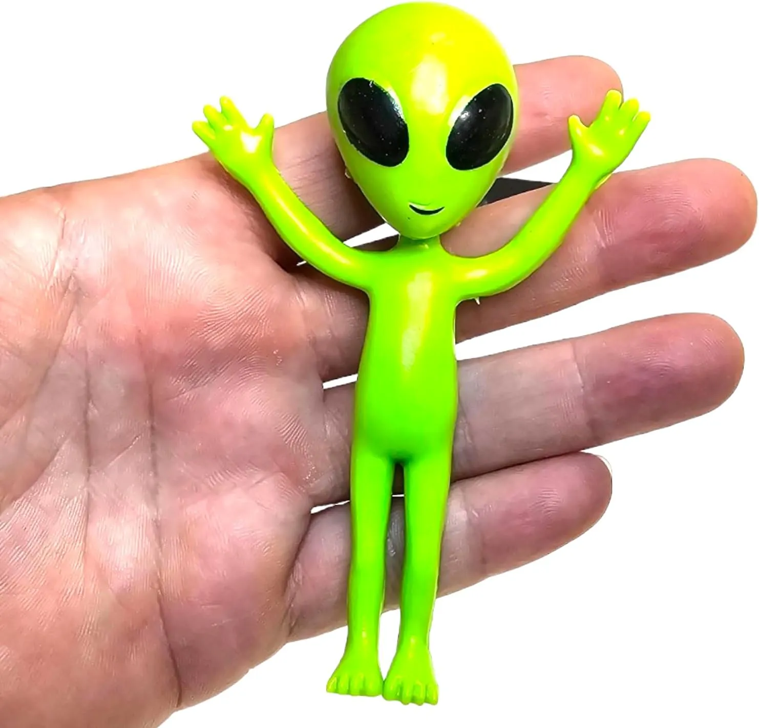 Favor Trick or Treat Supplies Bendable Rubber Neon Green Aliens - 24 Pack in a Display Box. (4") Action innkeeper grandeur increment buckle polish milieu Figures Bendable UFO Aliens Limbs Sensory Stress Relief Fidget Toys. Great Party 