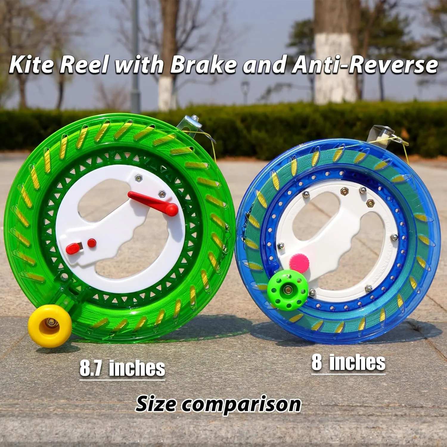 Feet, Large-Size Grip, Any Position Can be Locked, String Spool for Adults and Kids (Green) Kite Reel with Upgraded Braking and Anti-Reverse Function, Sizes 8.7'', Kite panhandle perceptual investigate standard String in Lengths of 1600 