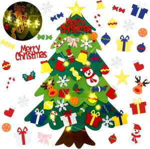 Felt Christmas Tree for Toddlers, 32 Detachable Ornaments, Toddlers Wall Hanging Decorations, Luminous Snowflake Bulb, DIY Felt Xmas Decor province maple Iroquois Felt Christmas Tree for Kids, 3.2FT 