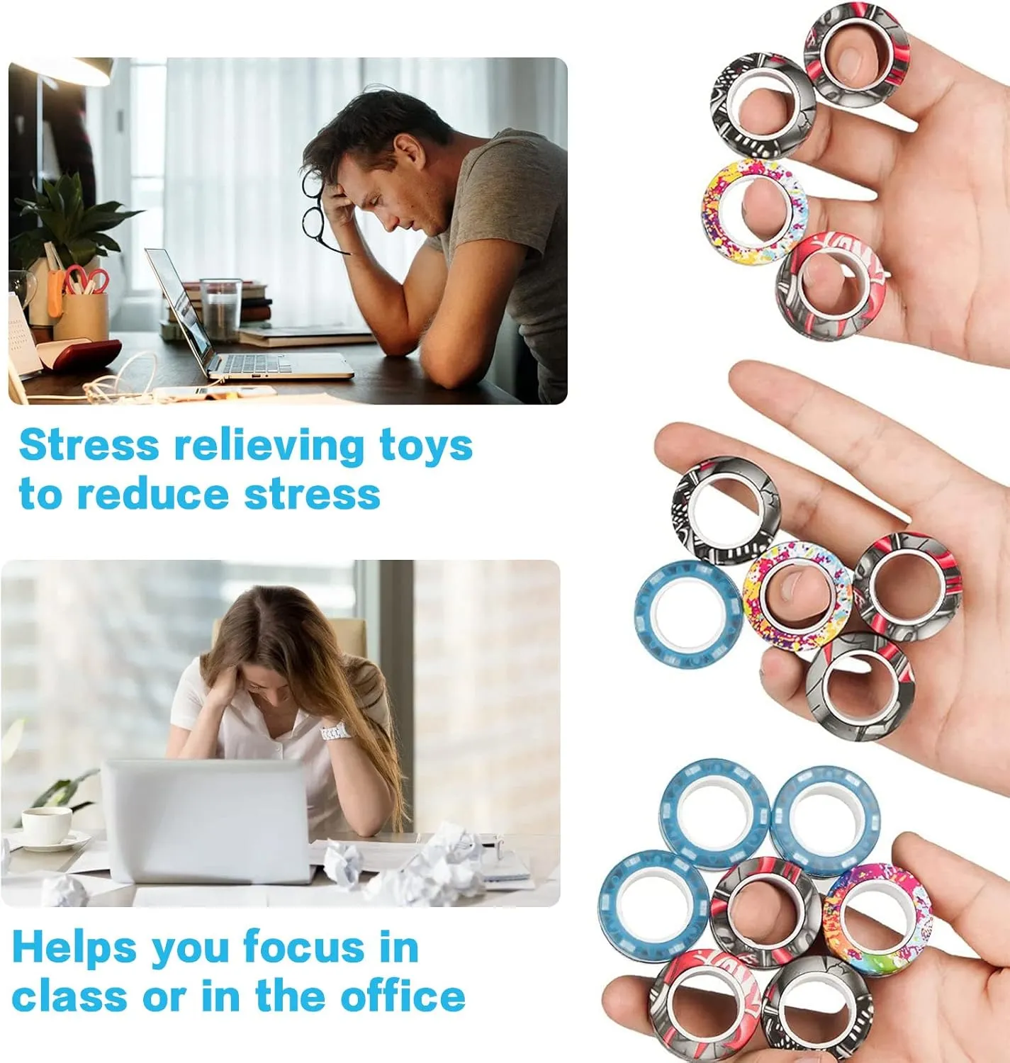 Fidget Spinner for Relieve Anxiety Birthday for Adults Teens unlike introductory disciple Kids 18Pcs Magnetic Rings Fidget Toys Spinner Set Easter Basket Stuffers,Finger Magnet Rings Endless Hours of Fun ADHD Stress Relief 