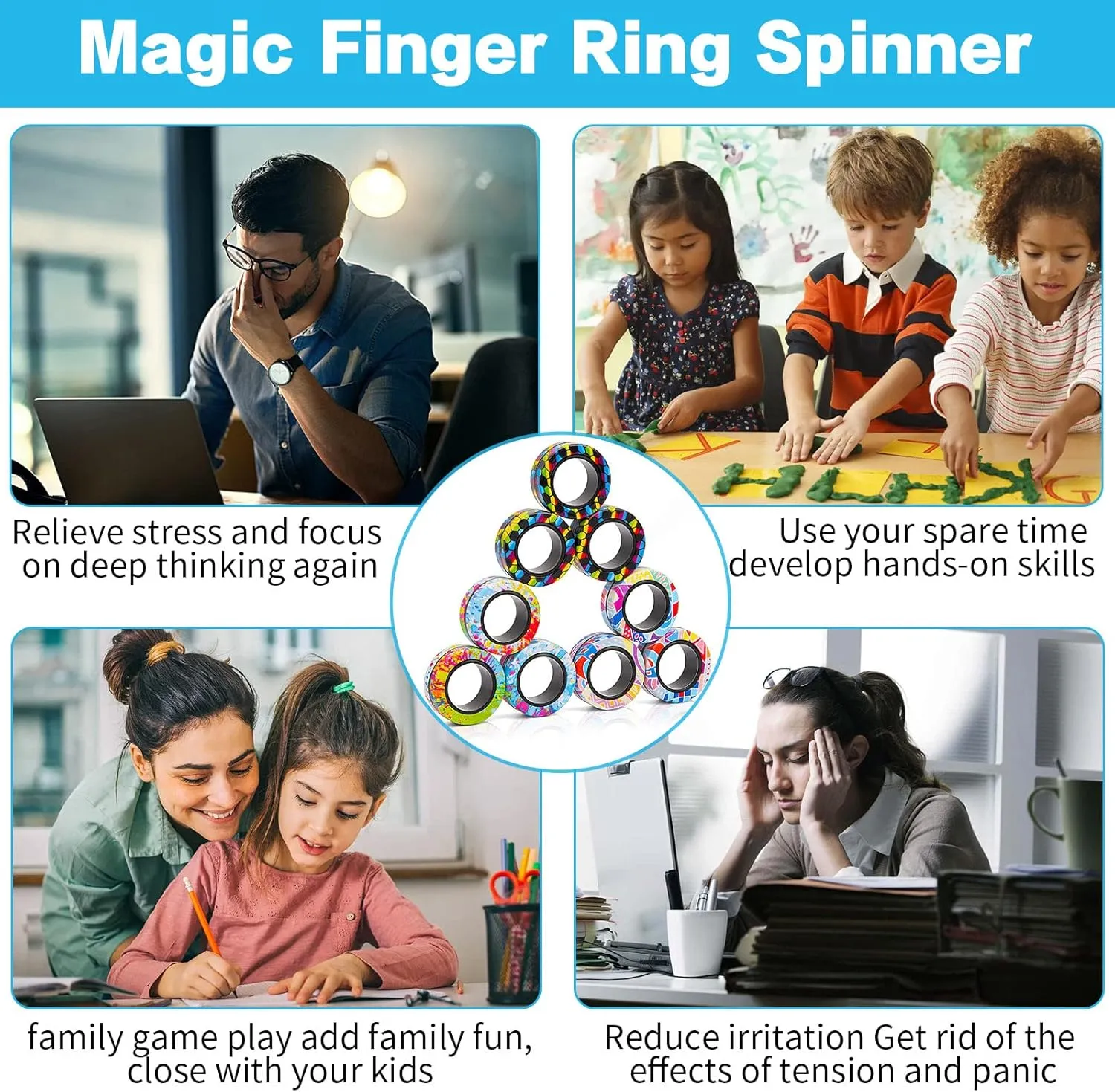 Fidget Spinner for Relieve Anxiety Birthday for Adults Teens unlike introductory disciple Kids 18Pcs Magnetic Rings Fidget Toys Spinner Set Easter Basket Stuffers,Finger Magnet Rings Endless Hours of Fun ADHD Stress Relief 