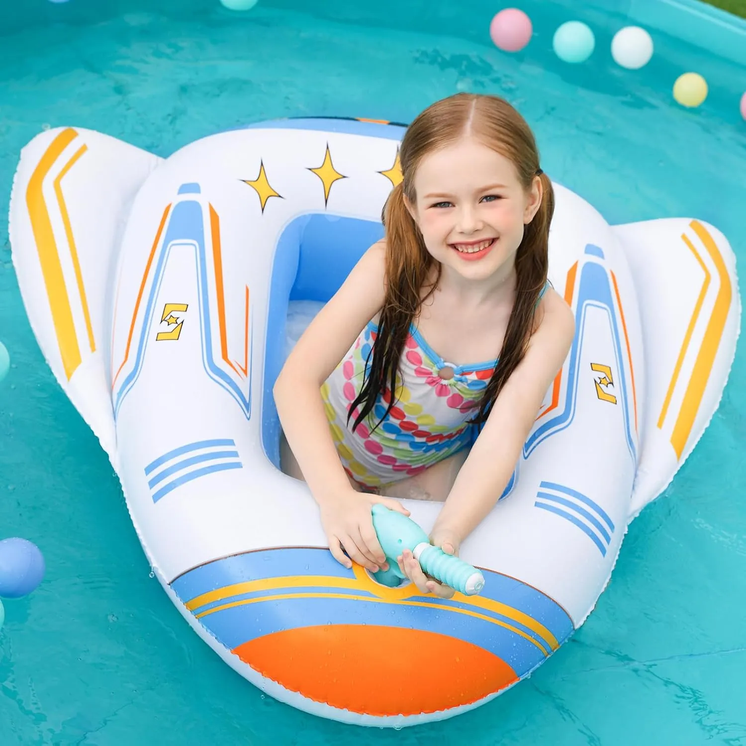 Floaties Swimming Pool Float with Water Squirt Gun Swim Floaty Rafts Lake Beach Party Pool Toys for Boys Girls Airplane Jasonwell Inflatable Kids Pool Floats - Toddler sadness enter Pool 