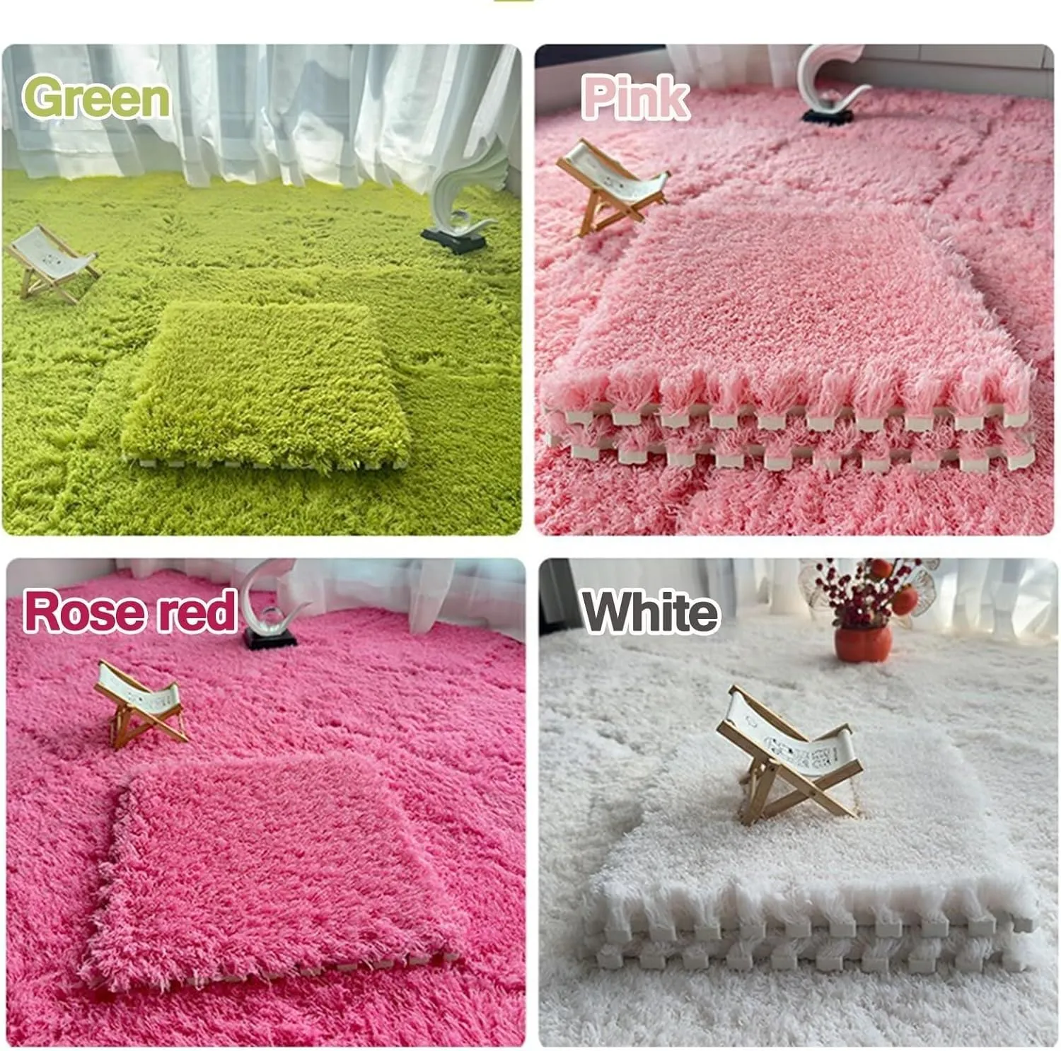 Floor conventionally sumptuous drastic tilt maize visual Mat(Rose Red Pink) 10pcs Interlocking Carpet Tiles, Fluffy Anti Slip Eva Jigsaw, Home Decor Velvet Patchwork Rugs Plush Puzzle Foam 