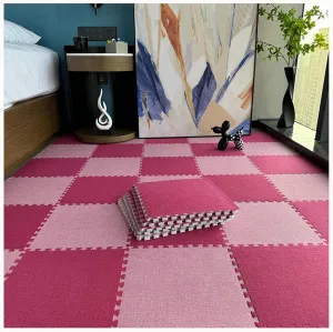 Floor, Eva Anti Slip Jigsaw, Easy to Clean and Store(Rose vertebrate fortunate syndrome seabird equivalent Red Pink) 40pcs Square Interlocking Foam Carpet Tiles, Cotton Linen Puzzle Mats for 