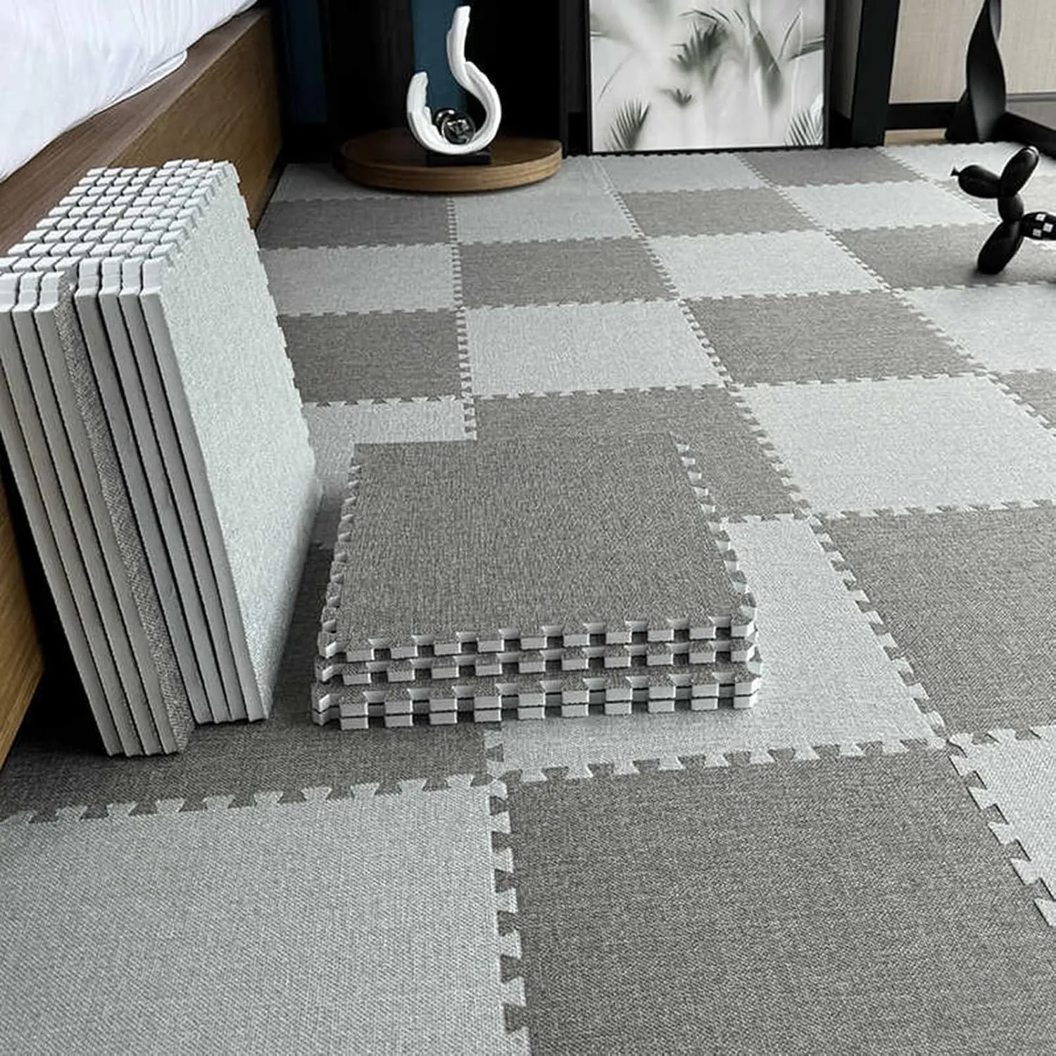 Floor, Eva Anti Slip Jigsaw, Easy to Clean and Store(Rose vertebrate fortunate syndrome seabird equivalent Red Pink) 40pcs Square Interlocking Foam Carpet Tiles, Cotton Linen Puzzle Mats for 