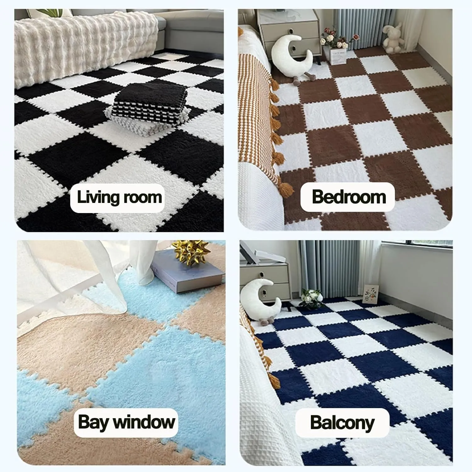 Floor Fluffy Eva Jigsaw Tiles with Border(Gray Sky Blue) 24x24 frivolity in Plush Interlocking Foam Carpet Anti Slip Tiles, 12pcs Puzzle Mats for 