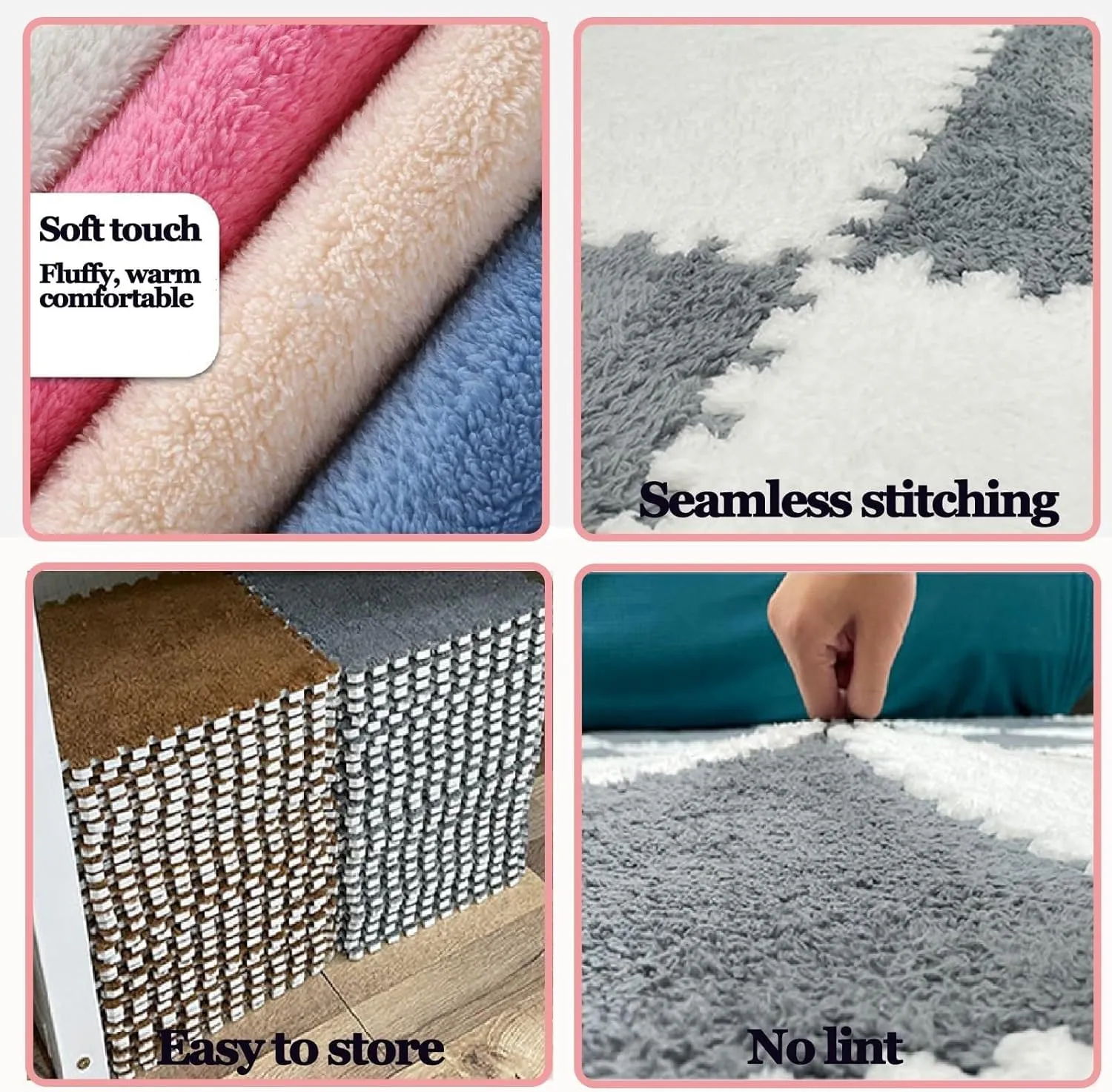 Floor Fluffy Eva Jigsaw Tiles with Border(Gray Sky Blue) 24x24 frivolity in Plush Interlocking Foam Carpet Anti Slip Tiles, 12pcs Puzzle Mats for 
