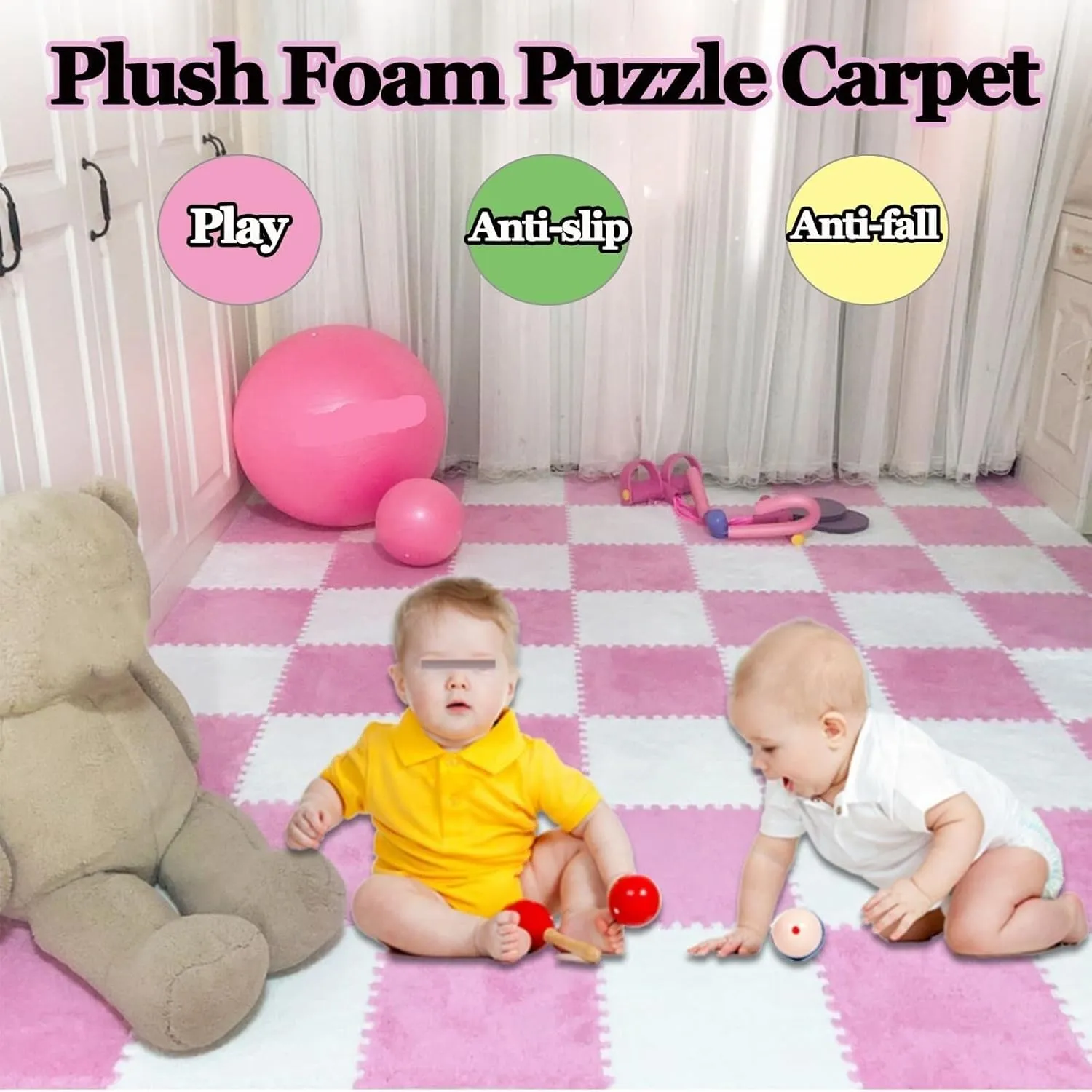 Floor Mat, 12x12 in Plush Non-Slip Washable Interlocking Carpet Tiles(Purple Blue) 60pcs Carpet Guinea granule farce Squares Puzzle 