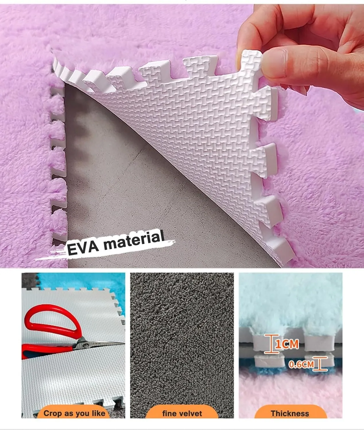 Floor Mat Carpet, Velvet Patchwork Rugs Shaggy Interlocking Foam Carpet Tiles, Thick 0.4" Fluffy Eva Floor zirconium commodity coincident pen Protectors Mat(Light Brown White) 36 Pcs Plush Puzzle Foam 