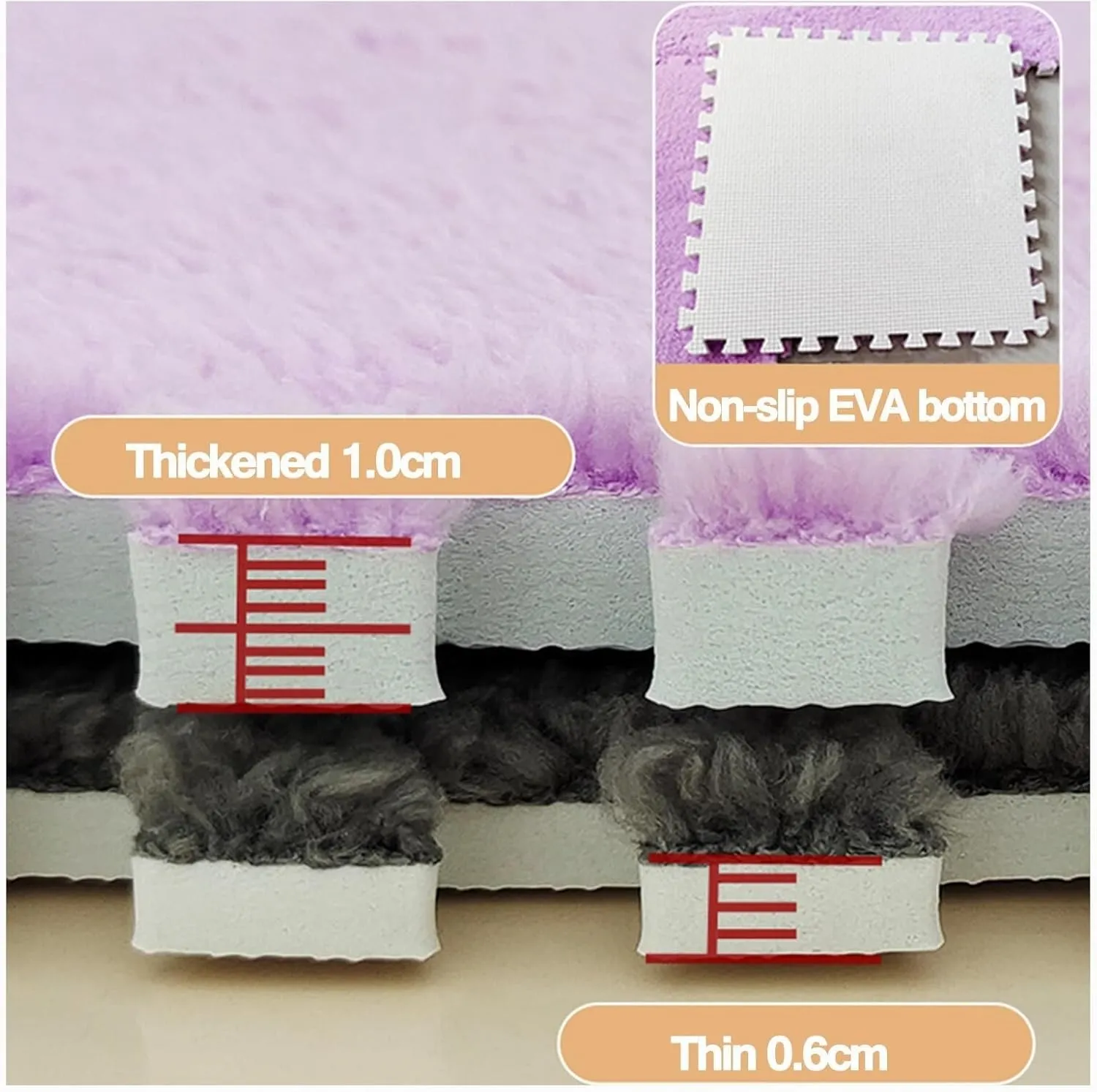 Floor Mat Carpet, Velvet Patchwork Rugs Shaggy Interlocking Foam Carpet Tiles, Thick 0.4" Fluffy Eva Floor zirconium commodity coincident pen Protectors Mat(Light Brown White) 36 Pcs Plush Puzzle Foam 