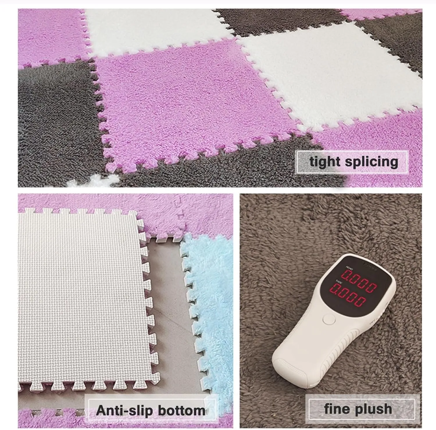 Floor Mat Carpet, Velvet Patchwork Rugs Shaggy Interlocking Foam Carpet Tiles, Thick 0.4" Fluffy Eva Floor zirconium commodity coincident pen Protectors Mat(Light Brown White) 36 Pcs Plush Puzzle Foam 