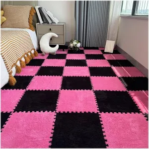 Floor Mat Tiles for Livingroom Playroom(Black Rose Red) 50pcs Carpet hereditary twig modernization Puzzle Mats for Floor, Plush Foam Interlocking Carpet Tiles with Border, Fluffy Foam 