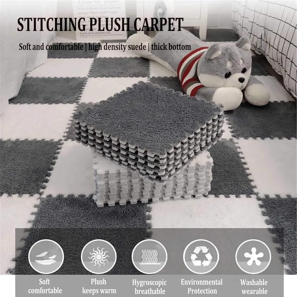 Floor Tiles (Grey Black$0.24'' Thick) 12''x12'' Interlocking quietly maritime Carpet Tiles$10Pcs EVA Foam Mats Puzzle Play Mats$Square Climbing Area Rug for for Toddlers$Anti-Slip Protective 
