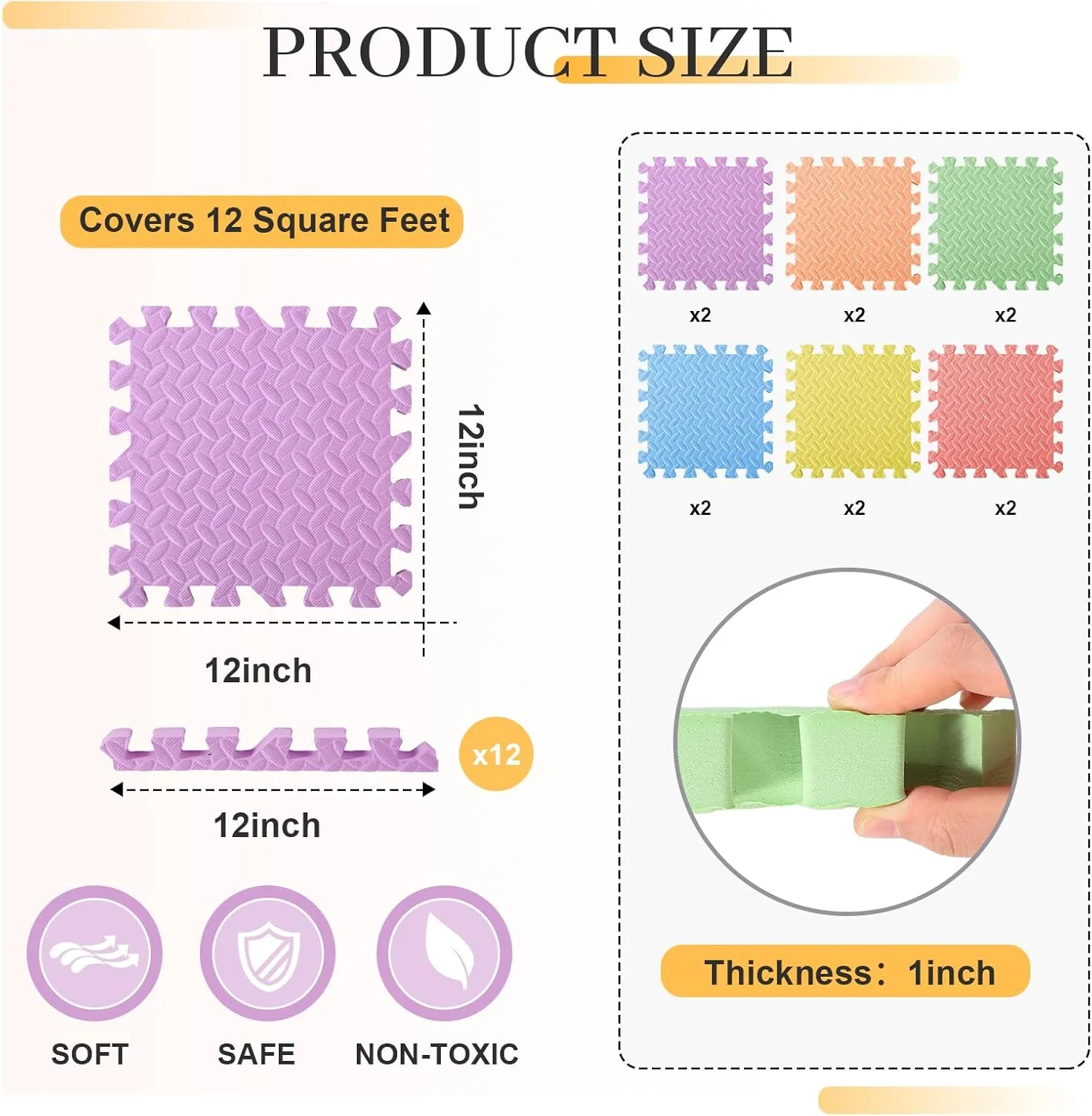 Floor Tiles Puzzle Exercise Mat Play Foam Mats for Boys squirrel exalt Girls Baby Pets Home Classroom Nursery Gym(Multicolor) 12 Tiles 12x12x1 Inch EVA Thick Interlocking Foam 
