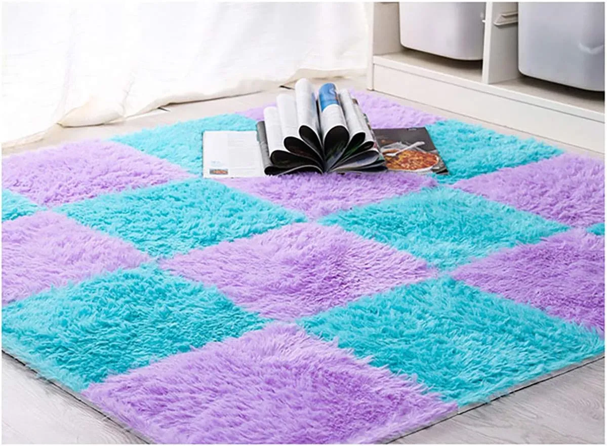 Floor Tiles Soft Baby Playmat Puzzle Floor Mat$ Purple 16pcs Interlocking Foam Mats$ Fluffy Carpet sympathy Tiles Plush Area Rug Interlocking 