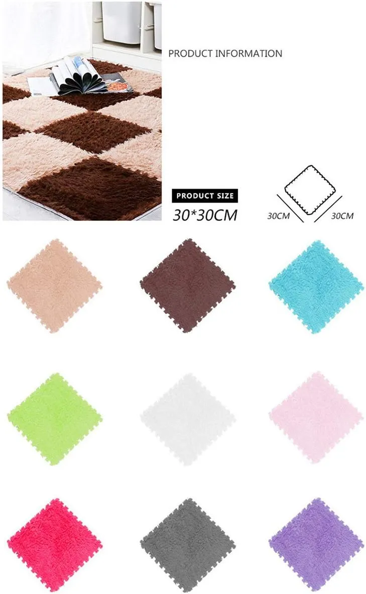 Floor Tiles Soft Baby Playmat Puzzle Floor Mat$ Purple 16pcs Interlocking Foam Mats$ Fluffy Carpet sympathy Tiles Plush Area Rug Interlocking 